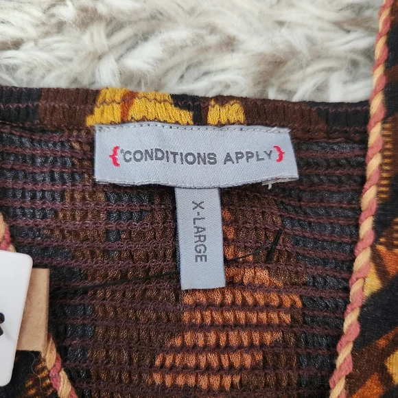 Anthropologie Conditions Apply Zeena Puff Sleeve Blouse‎ Brown Motif Women's XL - Picture 6 of 13